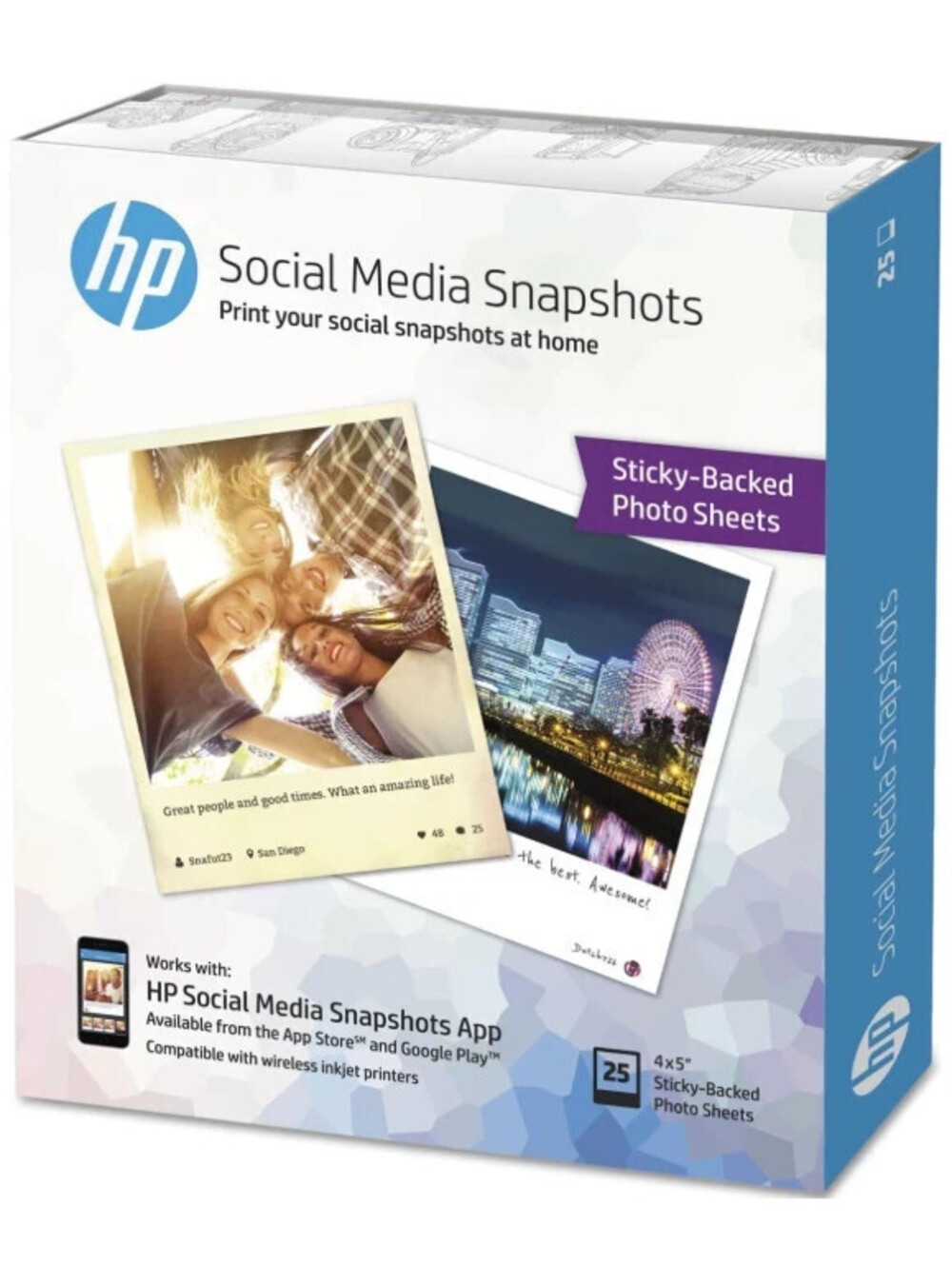HP Photo Paper Sticky Back Social Media Snapshots (4x5) 25 sheets